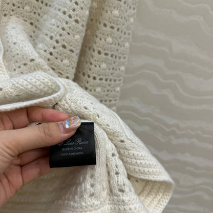 LP AROLA CROCHETED CARDIGAN IN WHITE WOOL