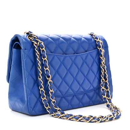 Lambskin Quilted Jumbo Double Flap Dark Blue