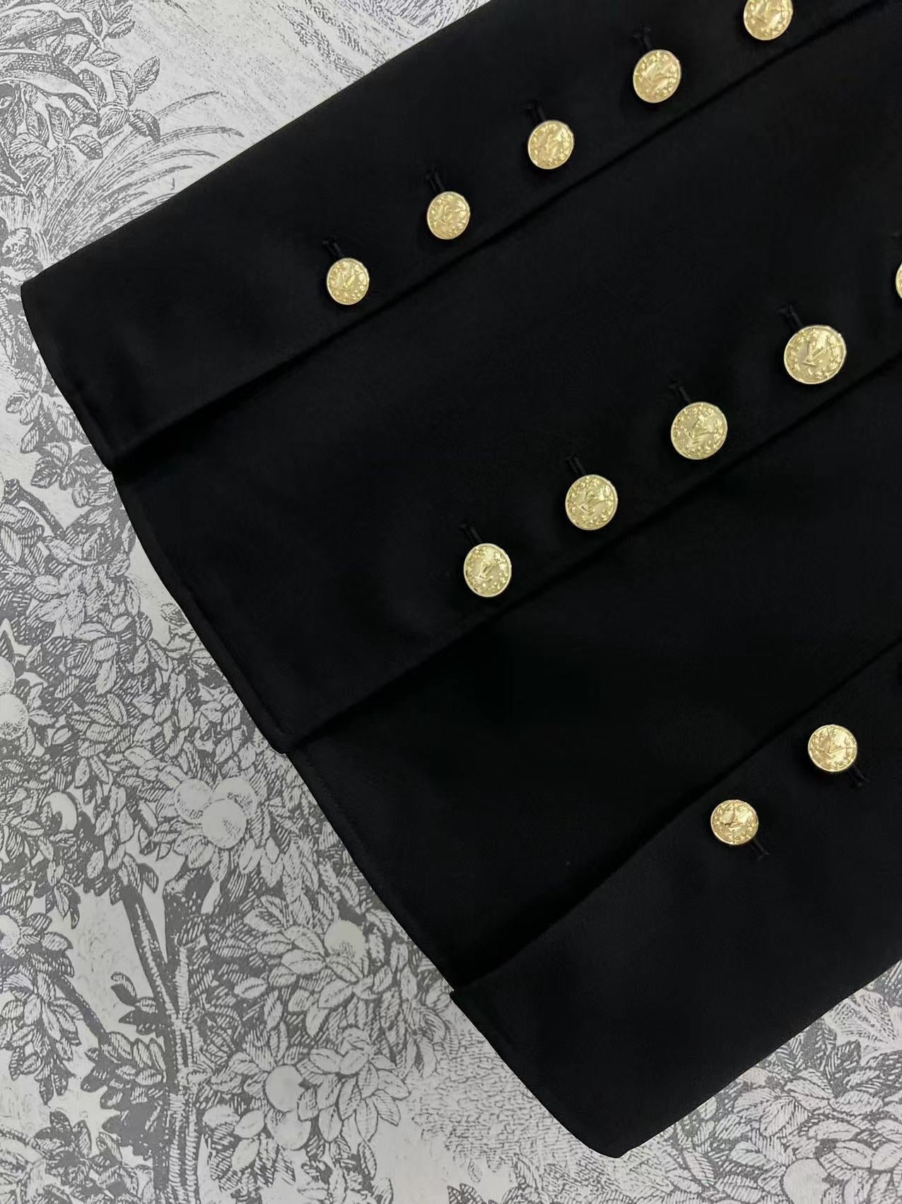 LV 25 Round-Neck Logo Metal Buttoned Dress Black Poliester
