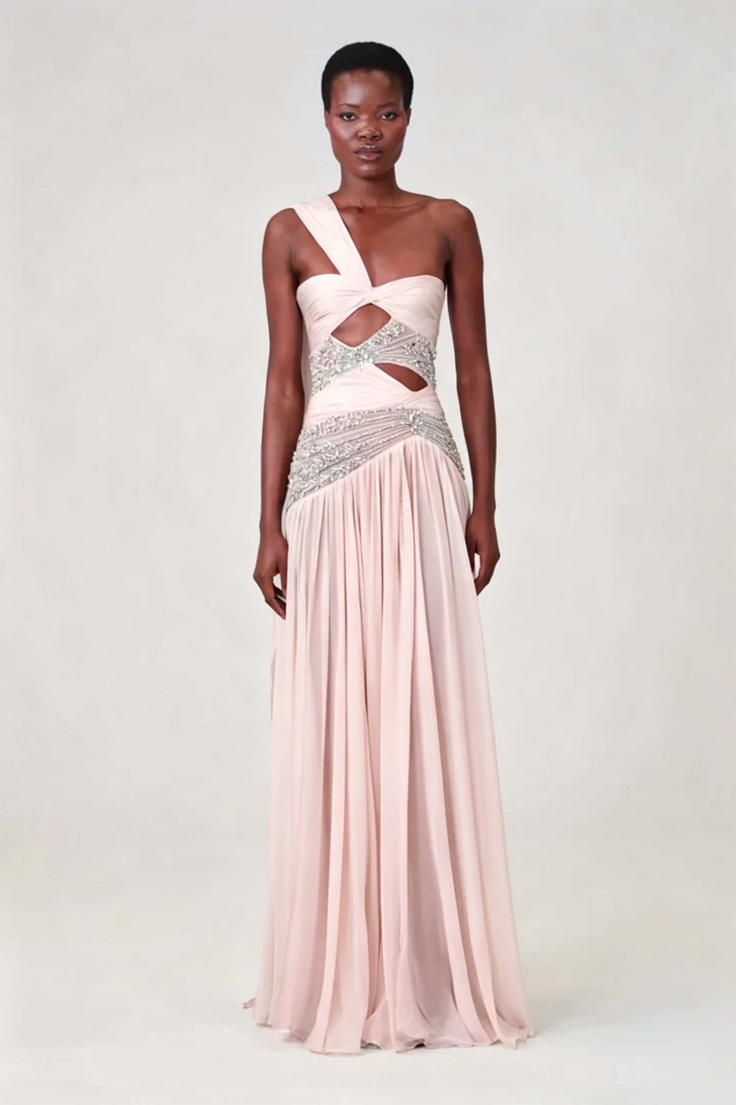 Charming Blue Sleeveless One Shoulder Long Evening Dress with Sequins