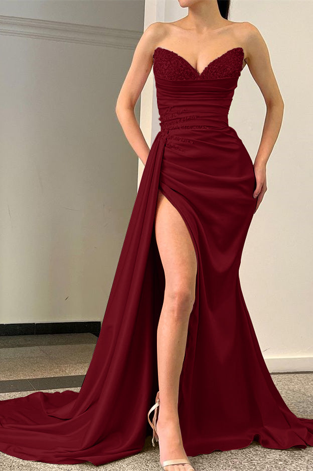 MermaidEvening Sequins Sleeveless Sweetheart Prom Dress With Slit