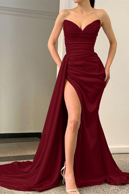 MermaidEvening Sequins Sleeveless Sweetheart Prom Dress With Slit