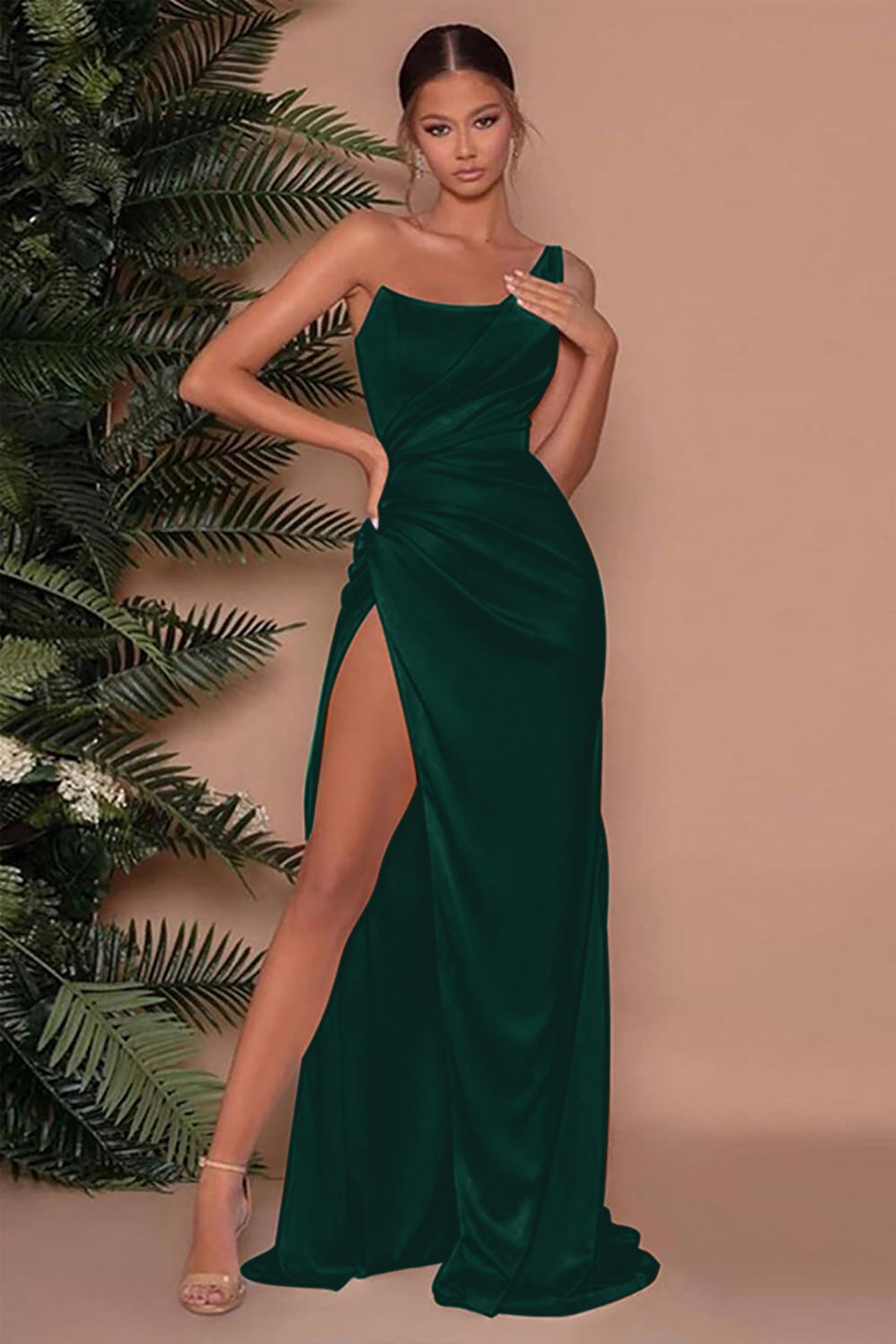 Sleeveless One-Shoulder Mermaid Long Slit Evening Dress