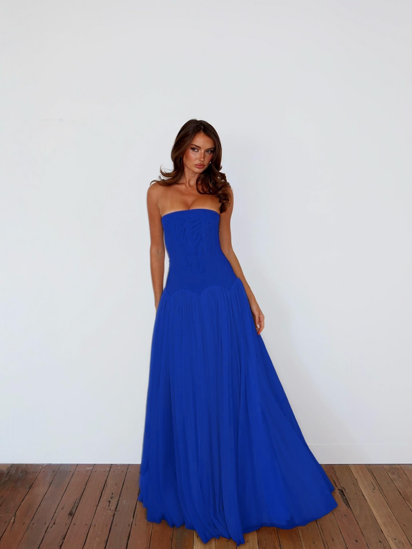 Charming Straight Across Sleeveless Pleated Tulle Evening Dress