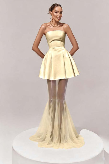 Stunning Black Sleeveless Strapless Prom Dress with Removable Hem
