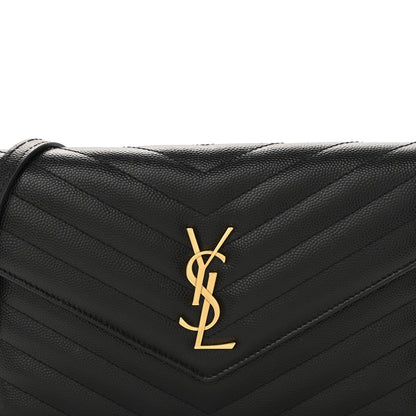 Grain De Poudre Matelasse Chevron Monogram Envelope Chain Wallet Black