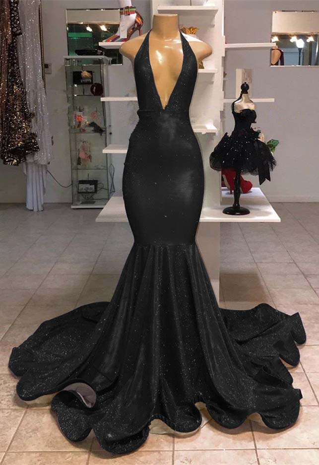 V-Neck Mermaid Evening Dress Halter With Sequins
