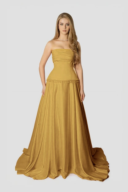 Baby Pink Strapless Evening Dress A-Line Sleeveless in Satin With Beading