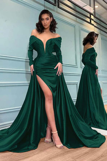 Long Sleeves Burgundy Evening Dress Mermaid