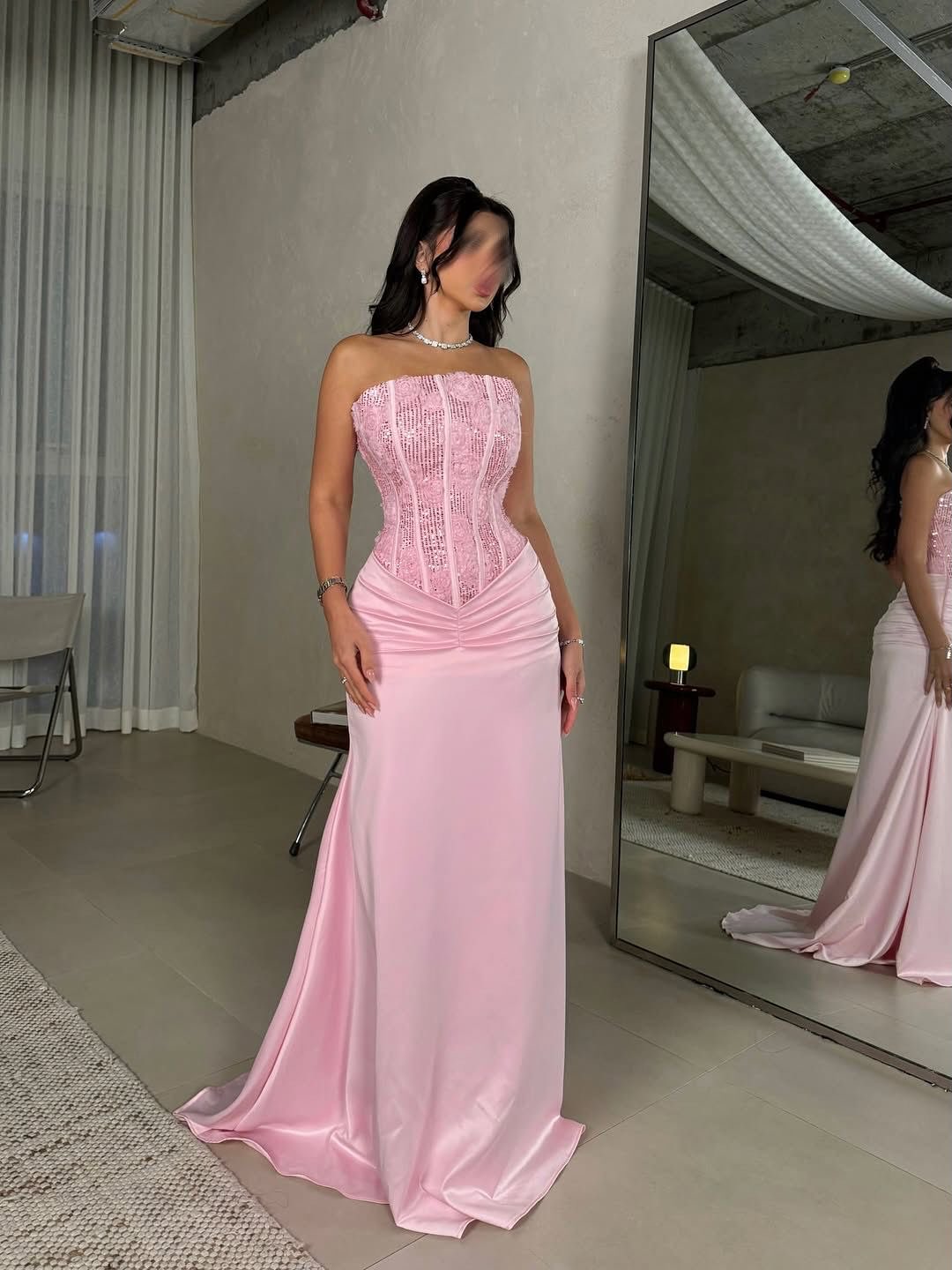 Sleeveless Square Mermaid Strapless Beads Prom Dress