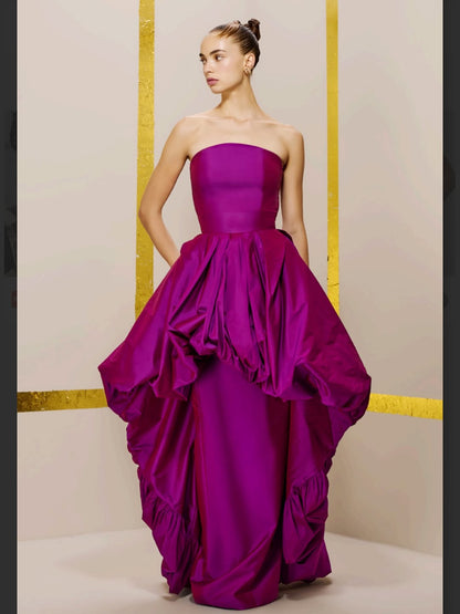 Sleeveless Strapless Square A Line Long Prom Dress With Pleated