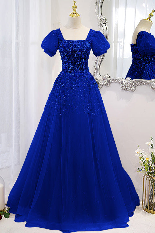 Lace-Up Prom Dress Beadings Short Sleeves With Square Online