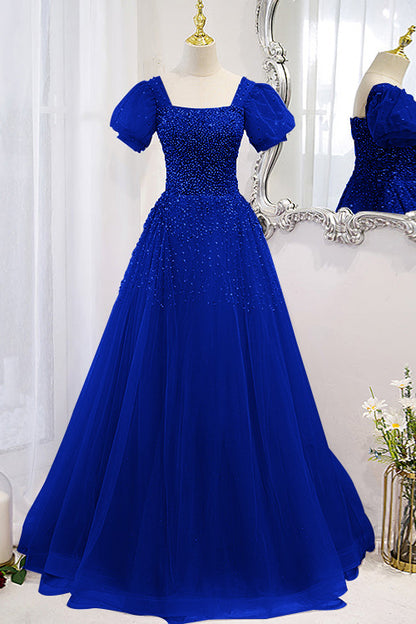 Lace-Up Prom Dress Beadings Short Sleeves With Square Online