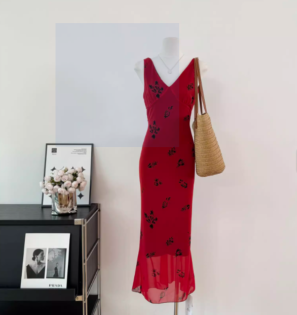 Cute A line V Neckline Red Floral Long Summer Dress For Women DP0011