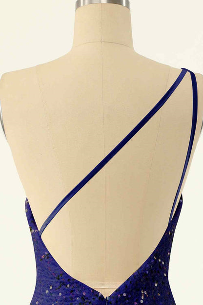 Sheath One Shoulder Sequins Strap Back Mini Homecoming Dress