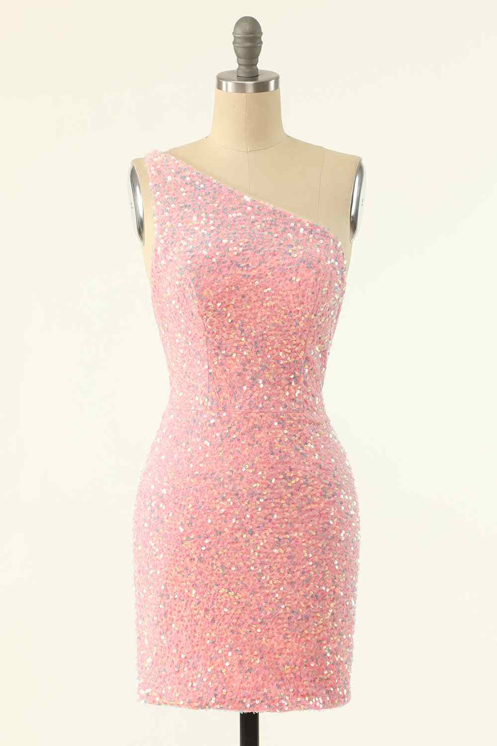 Sheath One Shoulder Sequins Strap Back Mini Homecoming Dress