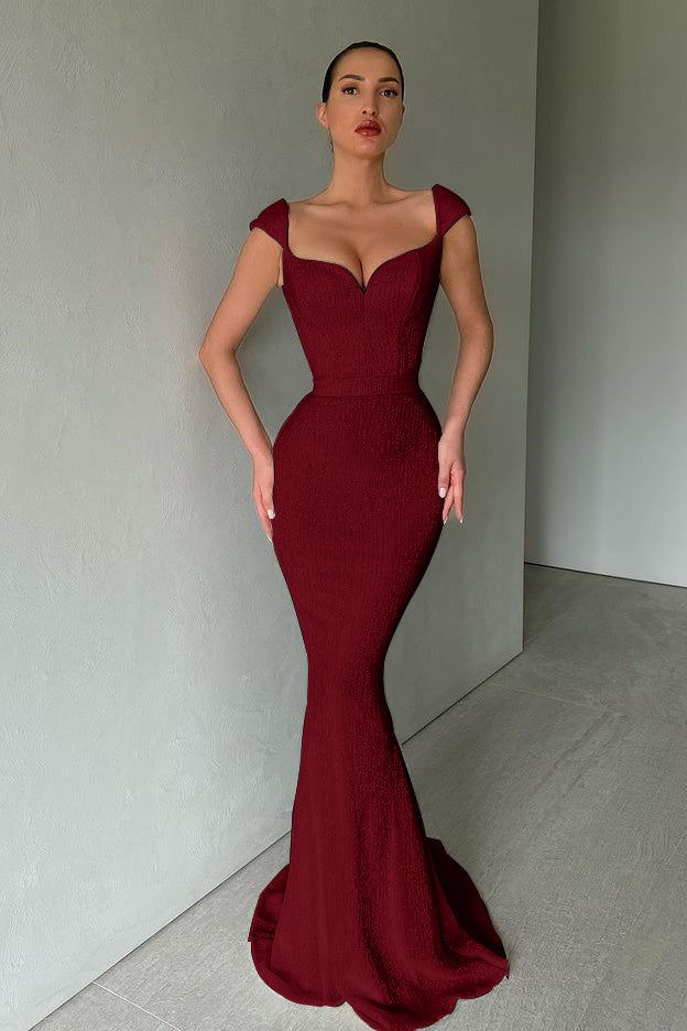 Cap Sleeves Long Mermaid Sequins Prom Dress