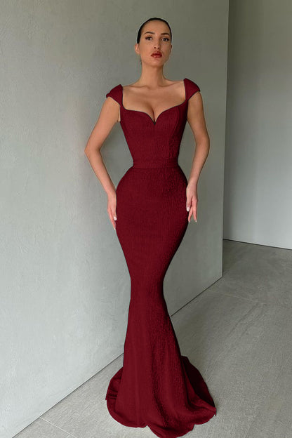 Cap Sleeves Long Mermaid Sequins Prom Dress