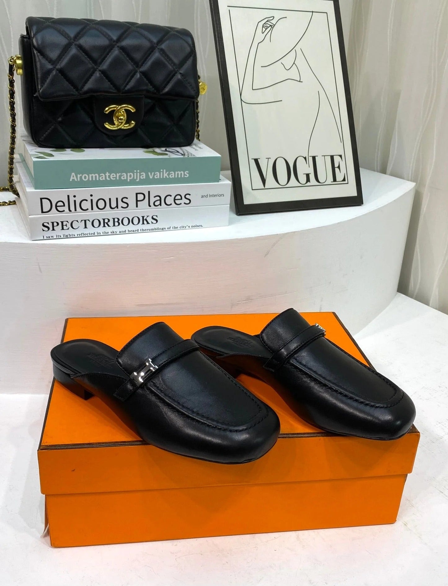 IENA MULE BLACK CALFSKIN