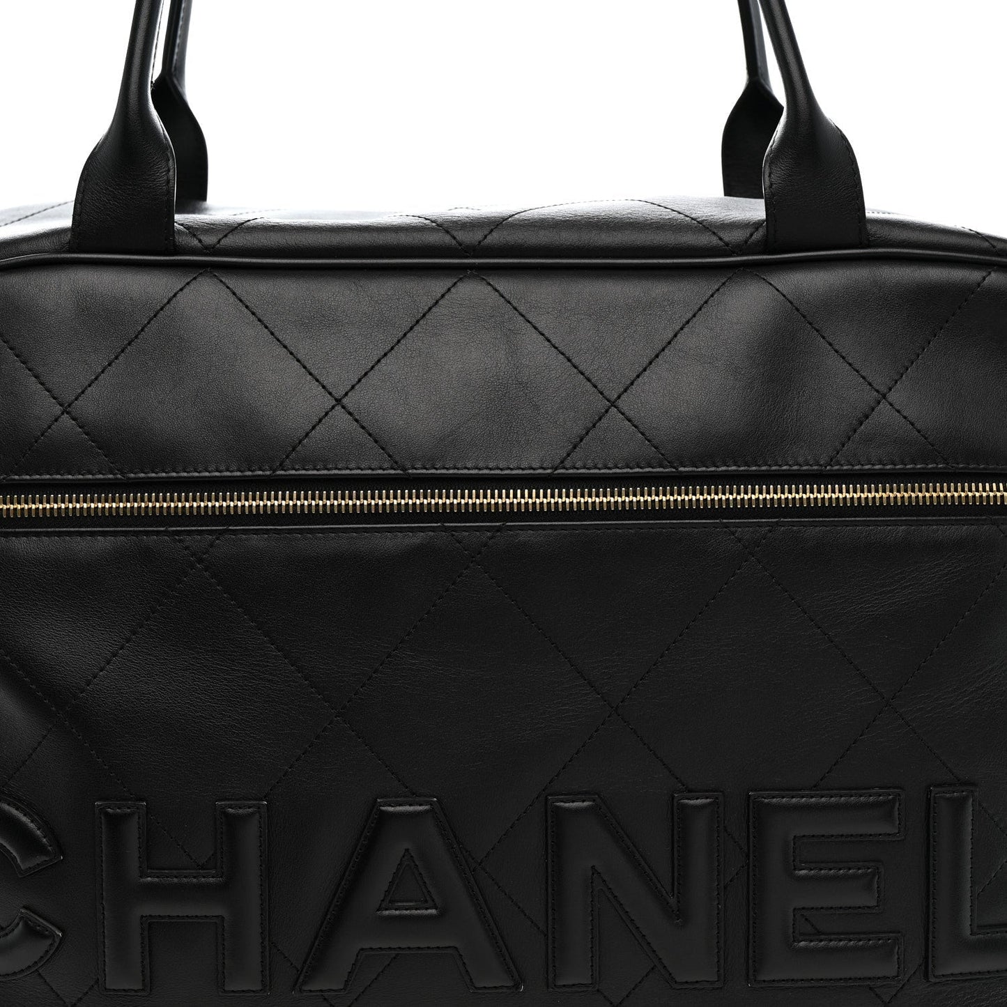 Calfskin Stitched Maxi Logo Bowling Bag Black