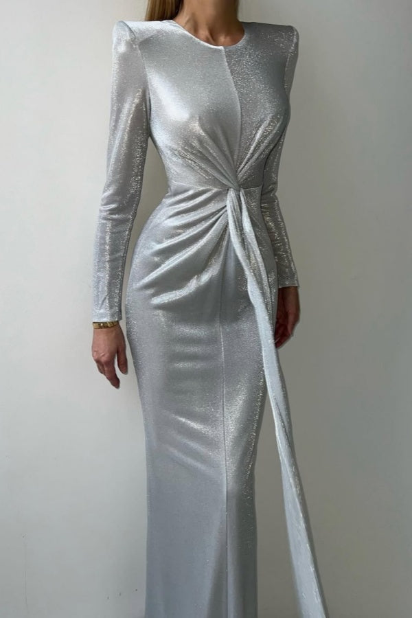 Sliver Stuning Long Prom Dress Mermaid Long Sleeves