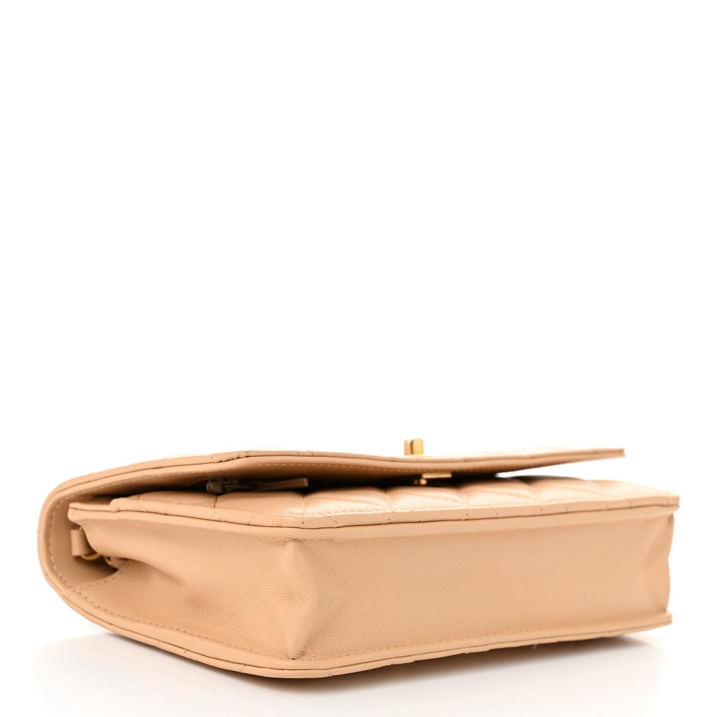 Lambskin Quilted CC Pearl Crush Wallet on Chain WOC Beige