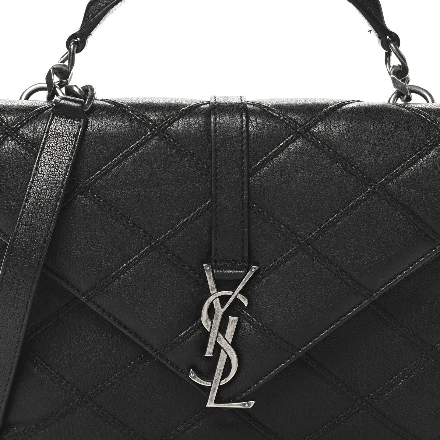 Calfskin Matelasse Diamond Quilted Monogram Medium College Bag Black
