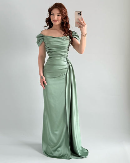 Sleeveless Strapless Off-Shoulders Pleated Prom Dress With Split