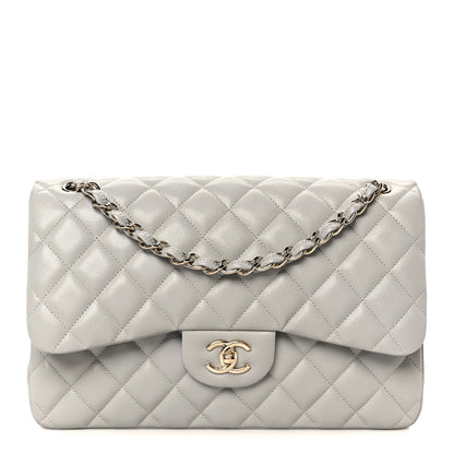 Caviar Quilted Jumbo Double Flap Grey