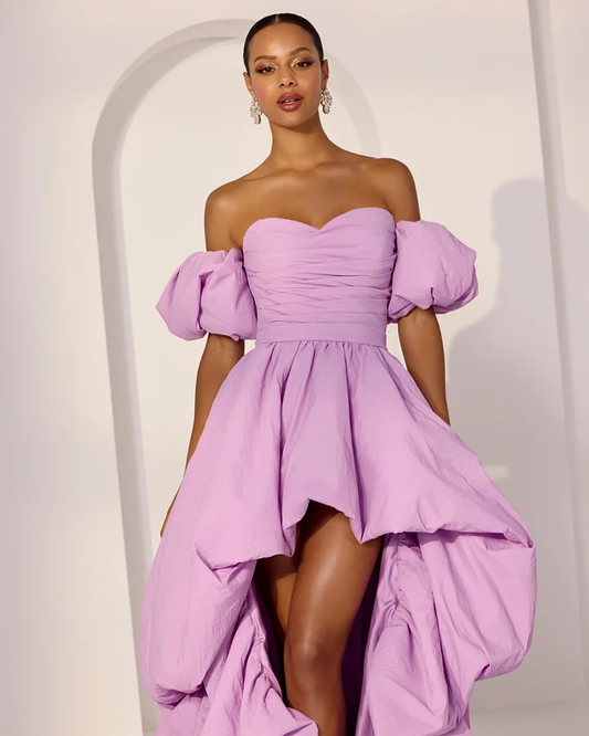 Princess-Style Purple Sweetheart Pleated Strapless Hi-Lo Evening Dress