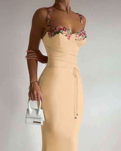 Elegant Customizable Pink Floral Sling Sheath Wrap Prom Dress