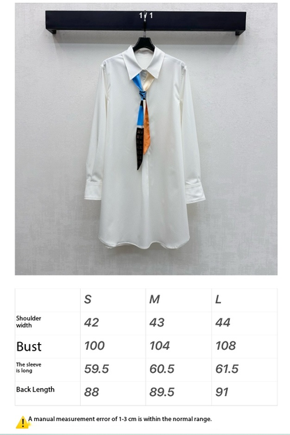 Celine Long Silk Scarf Shirt Dress White Cotton 351803