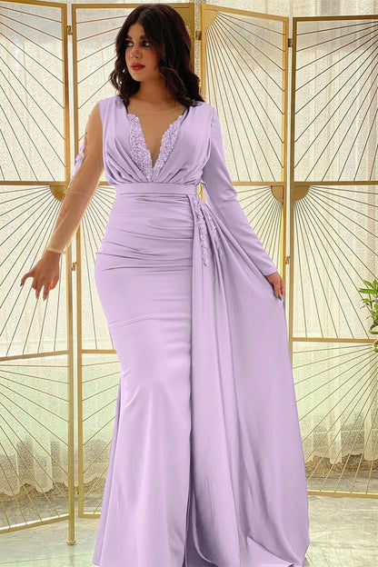Mermaid Long Sleeves Prom Dress Slit With Ruffle