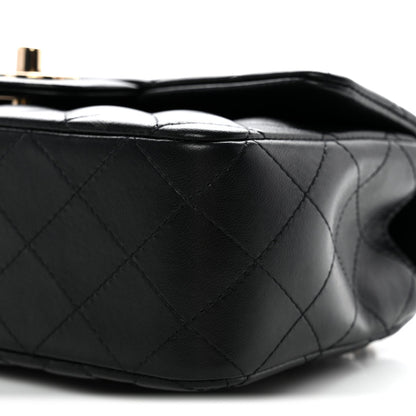Lambskin Quilted Mini Top Handle Rectangular Flap Black