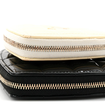 Patent Calfskin Resin Quilted CC Heart Clutch With Chain  Black