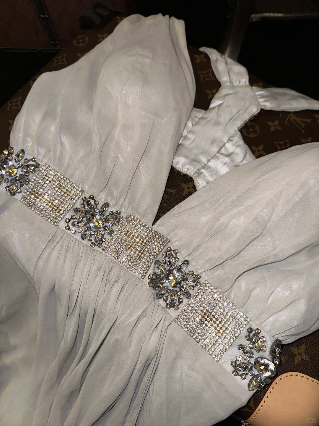 Classy A Line Halter Rhinestone White Chiffon Satin Prom Dress Party Dress SH3163