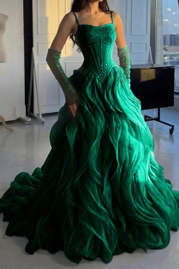 Stunning Silver Straps Formal Evening Dress Sleeveless Beading with Ruffles