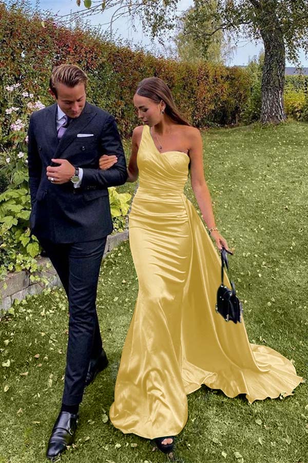 One Shoulder Green Prom Dress Long