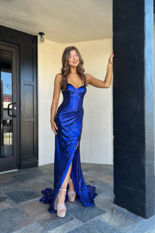 Royal Blue Sleeveless Strapless Sweetheart Mermaid Prom Dress