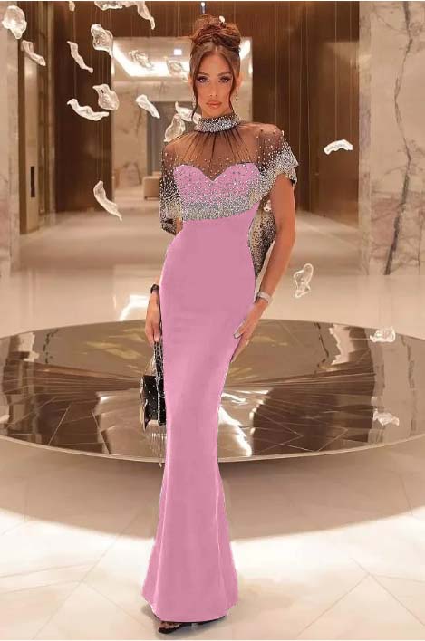 Shinning Black Satin Sweetheart Beaded Sleeveless Mermaid Prom Dress with Shawl