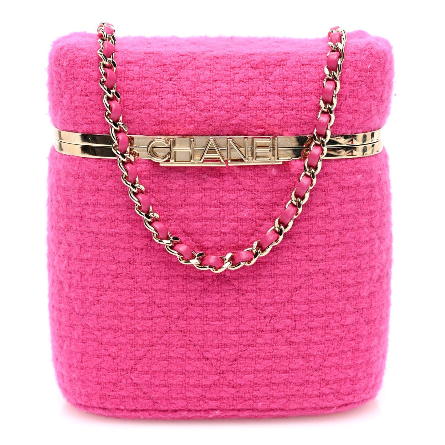 Tweed Quilted Small Vanity Case Fuchsia