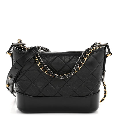 Aged Calfskin Quilted Small Gabrielle Hobo Black