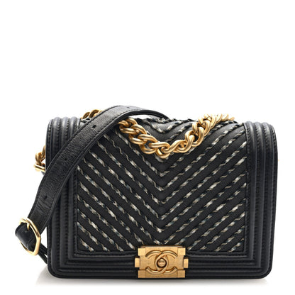 Calfskin Chevron Embroidered Boy By The Sea Flap Waist Belt Bag Black