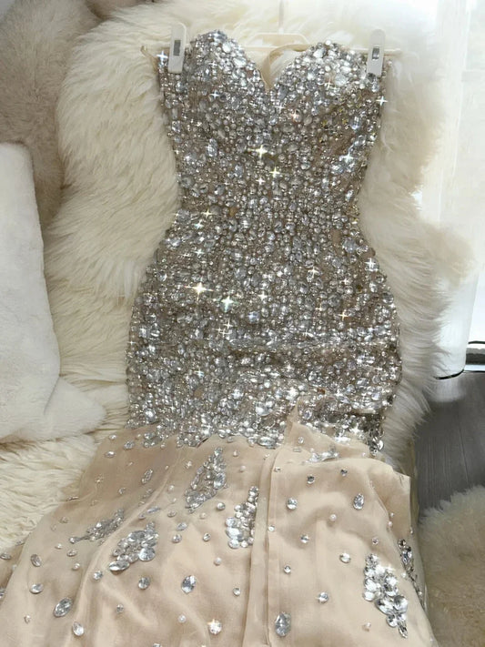 Gorgeous Mermaid Sweetheart Neck Rhinestone Chiffon Party Dress Birthday Dress SH2884