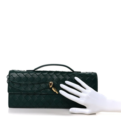 Nappa Intrecciato Long Andiamo Top Handle Clutch Emerald Green
