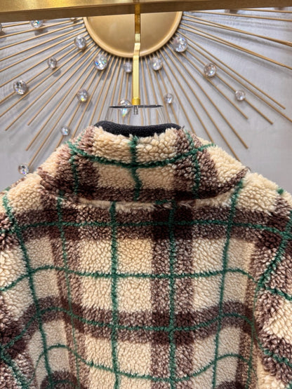 Miumiu 2025 Teddy Fleece Short Jacket Beige Mix Color Wool Polyester