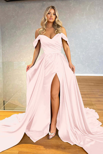 Blue Off-the-Shoulder Split Prom Dress Overskirt With Beadings
