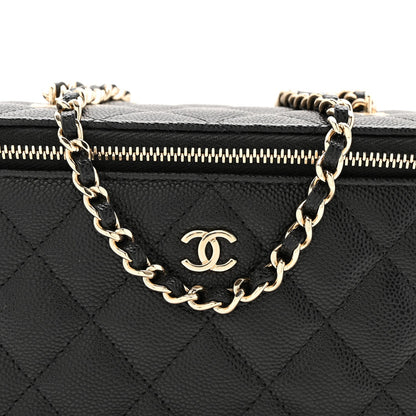 Caviar Quilted Small Vanity Case With Chain Black