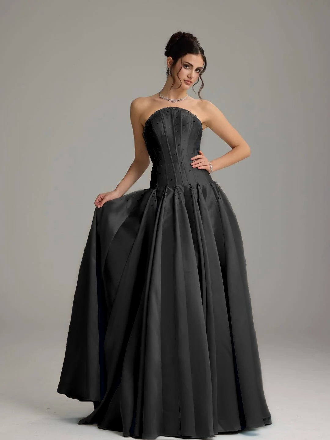 Graceful Sky Blue Straight Across Sleeveless Beaded Pleated Evening Dress