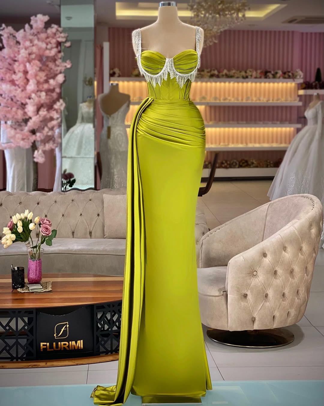 Elegant Green Sleeveless Straps Beadings Pleated Prom Dress